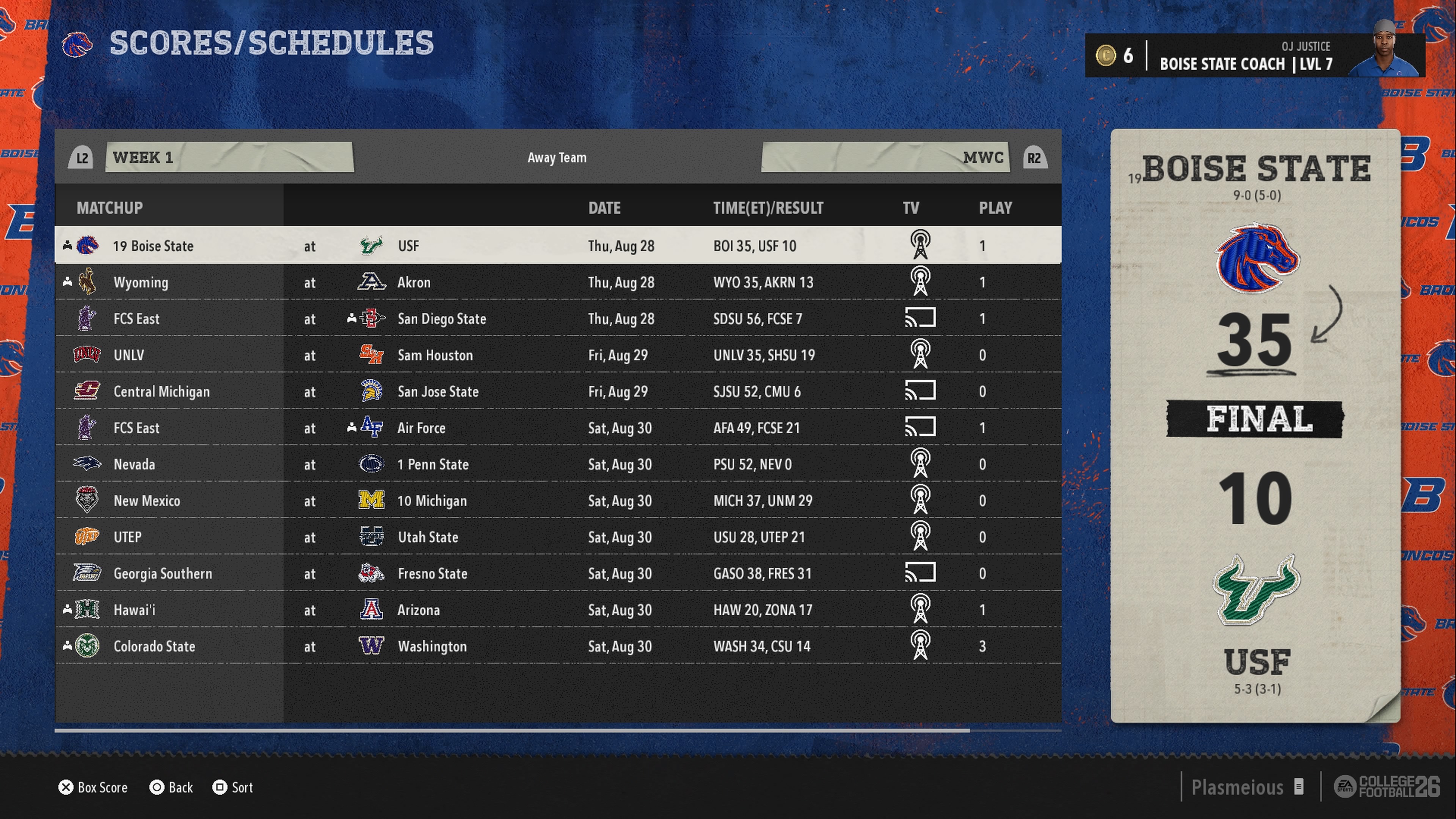 Scores and schedules screenshot