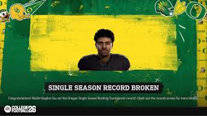 Season record card showing a broken school record