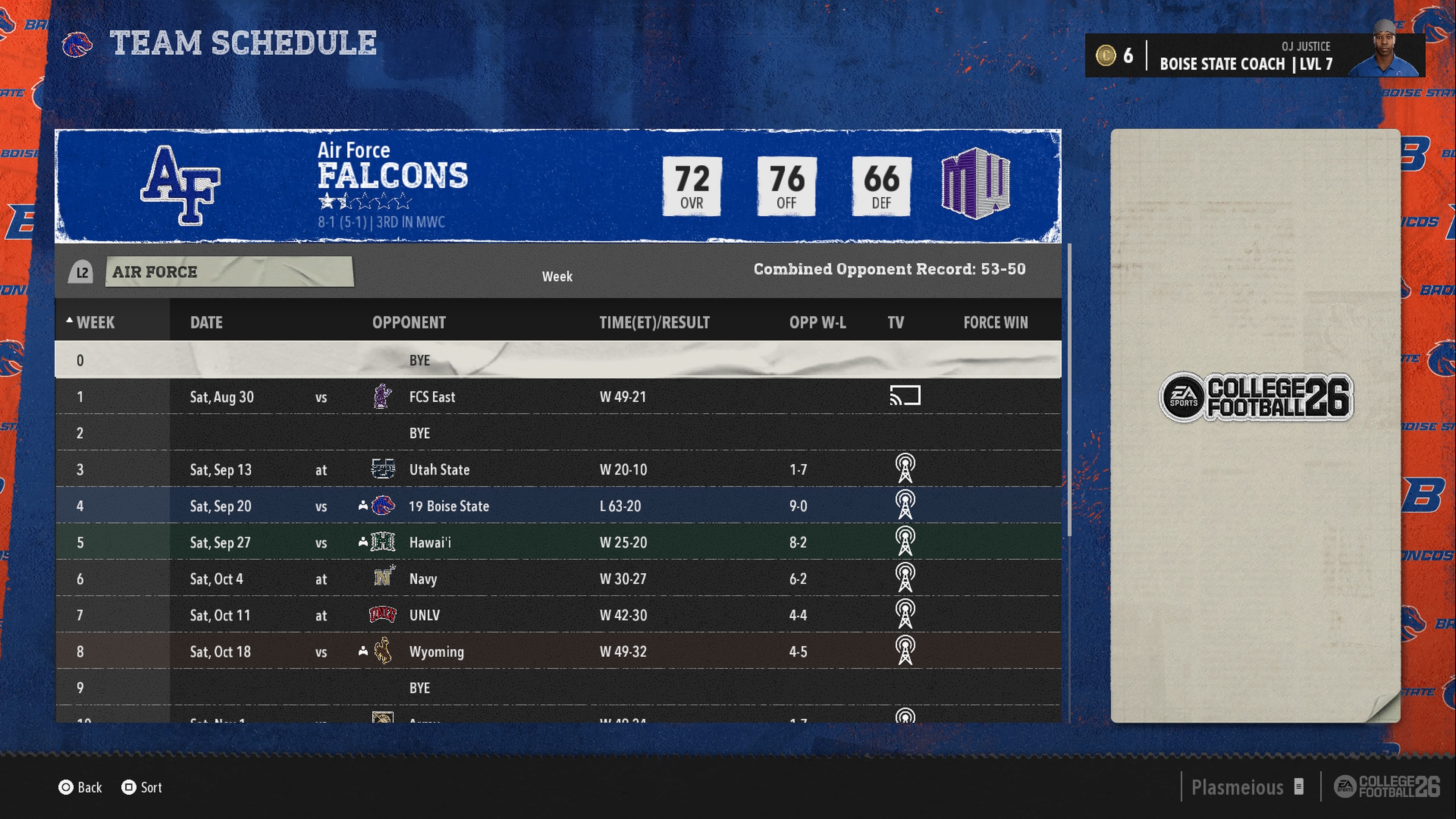 Team schedule screenshot